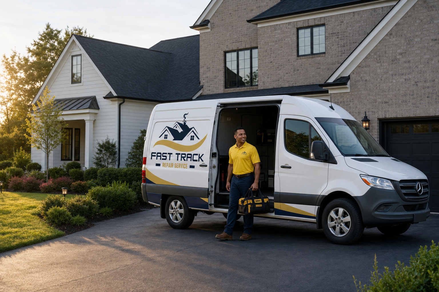 Fast Track Repair Service technician and branded vehicle serving a Northern Virginia home